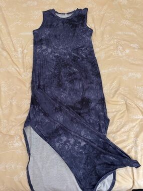 Sleeveless Navy Tie-Dye Maxi Dress
